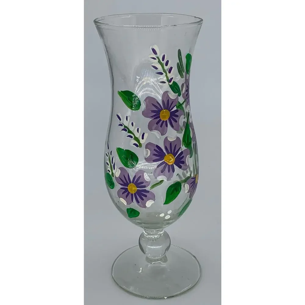 Hand Painted Flower Vase Clear Glass Bud Purple  8